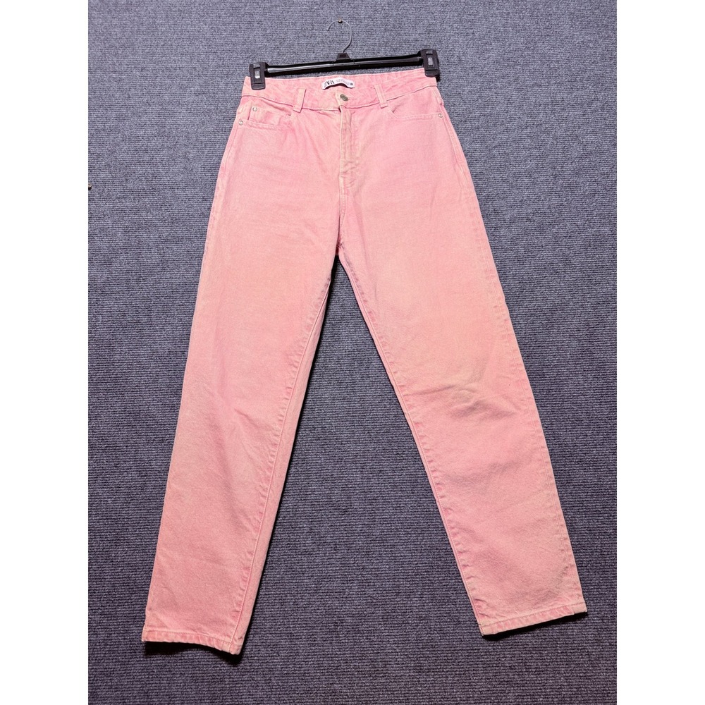 Zara Straight Leg Jeans Women 4 Pink Excellent Condition High Rise Cotton Denim